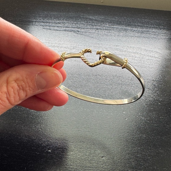 4mm roped heart Silver and Gold Bangle Bracelet - Picture 1 of 6
